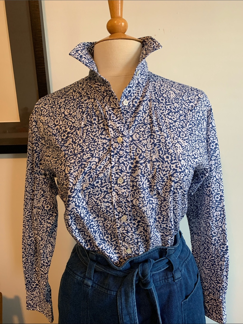 Quaker Marine Supply Blue and White Print Shirt XS